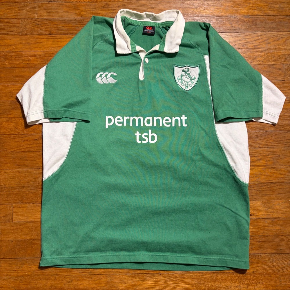 Canterbury Ireland Rugby Polo Shirt Permanent TSB Green White Mens Large L